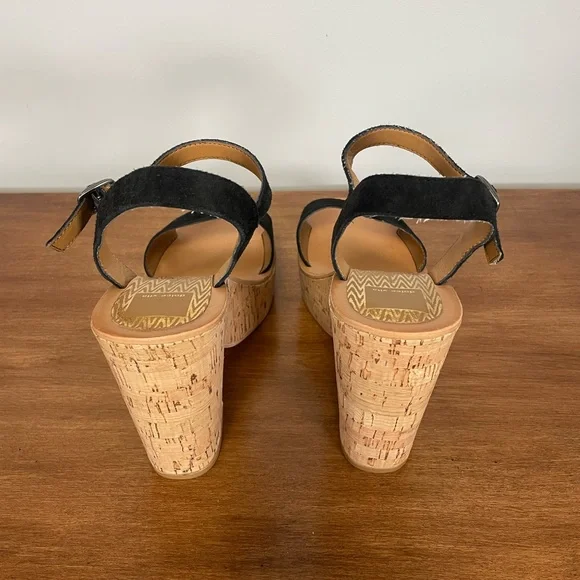 Dolce Vita Black Suede Wedge Sandals - Picture 4 of 8